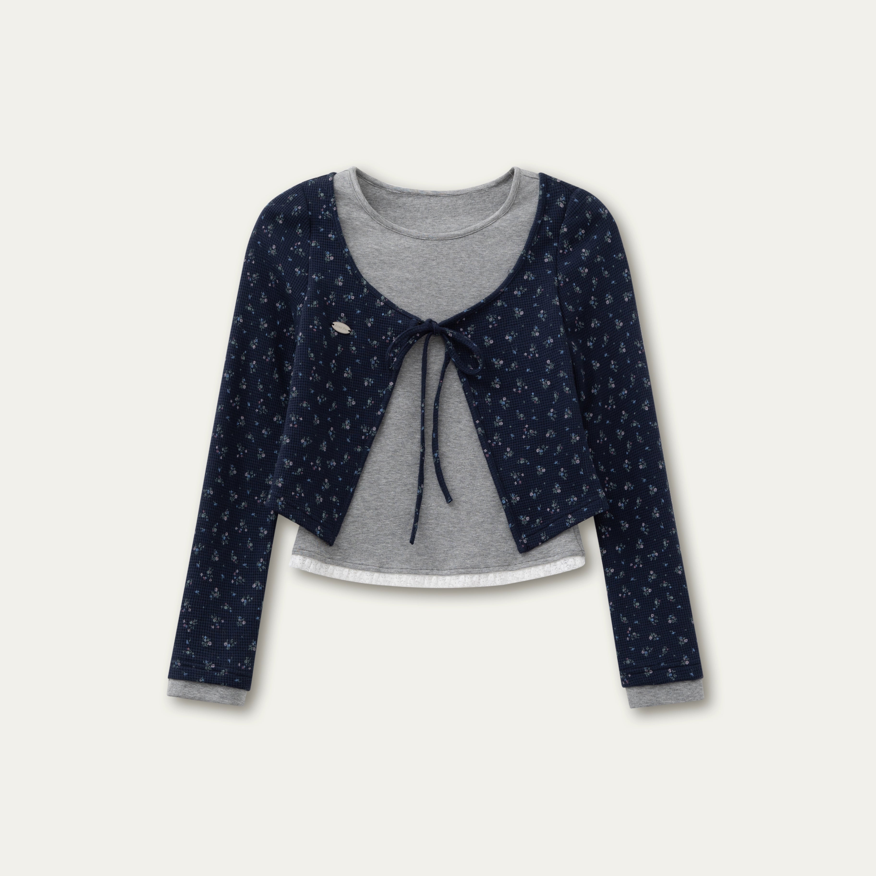 Striped &amp; Floral Design Layered Contrast Blouse