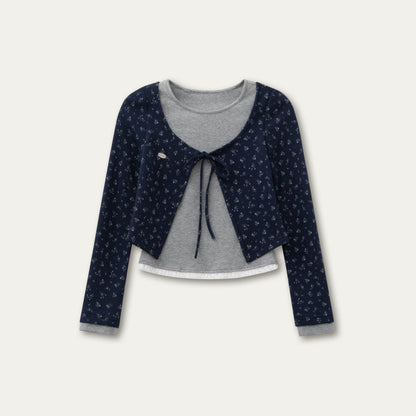 Striped &amp; Floral Design Layered Contrast Blouse