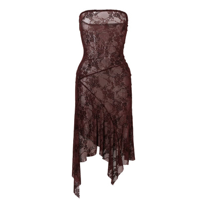 Red Semi-Sheer Floral Velvet Dress