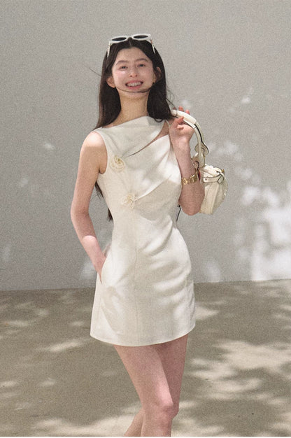 Lyocell Wool Off-Shoulder Sculpted Waist Dress