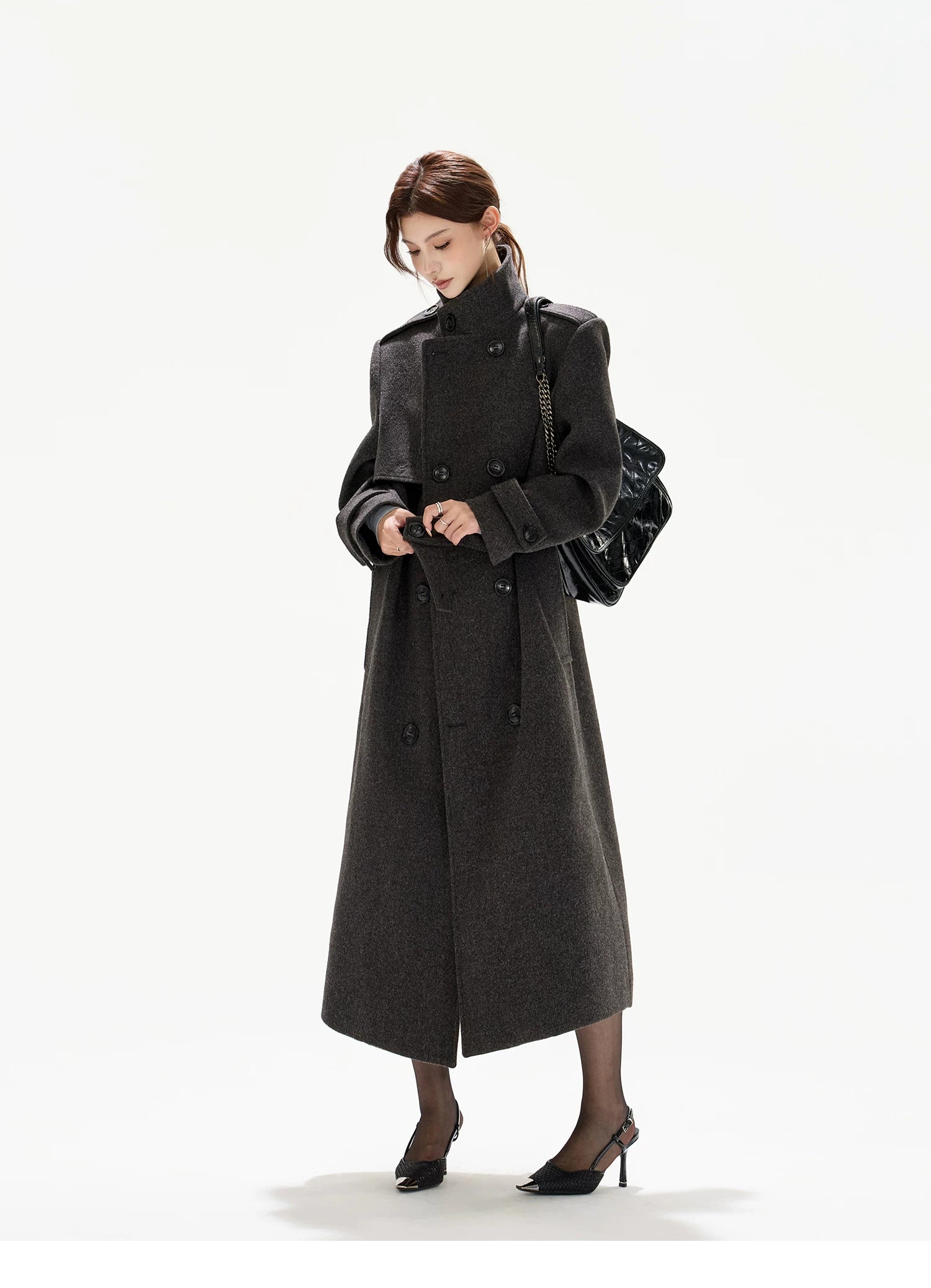 Wide-Shoulder Wool-Blend Overcoat