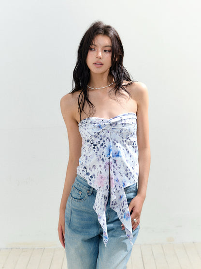 Knotted Asymmetric Hem Tube Blouse - CHINASQUAD