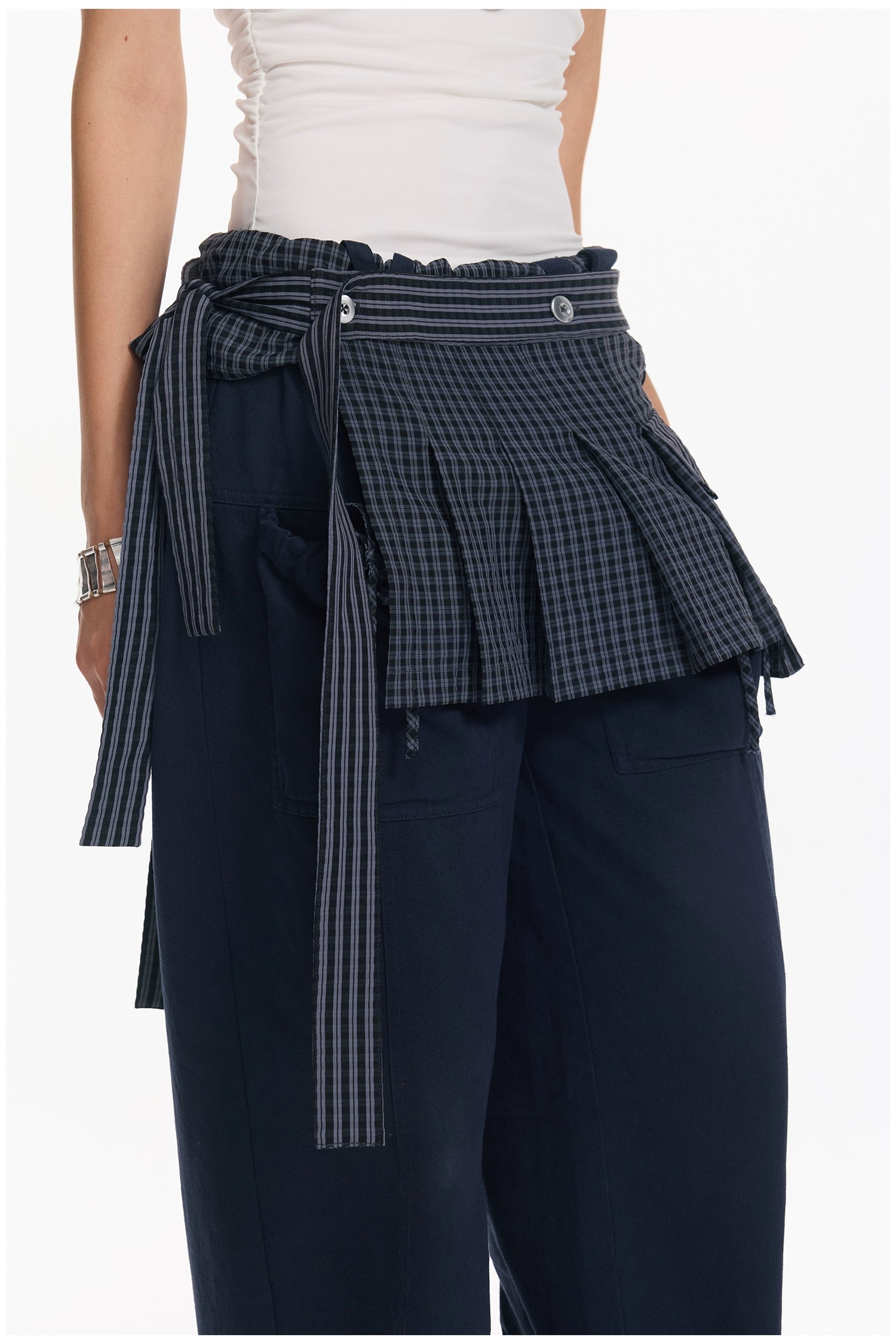 Plaid Overlay Tie Skirt