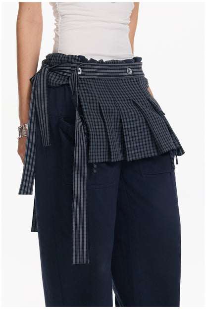 Plaid Overlay Tie Skirt