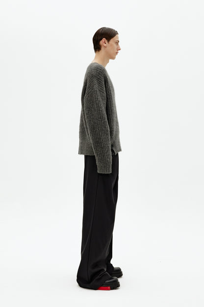 Mohair Wool Multi-Button Crewneck