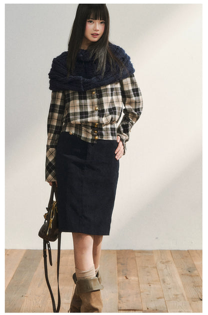 Two-Tone Knitted Fuzzy Pullover Shawl