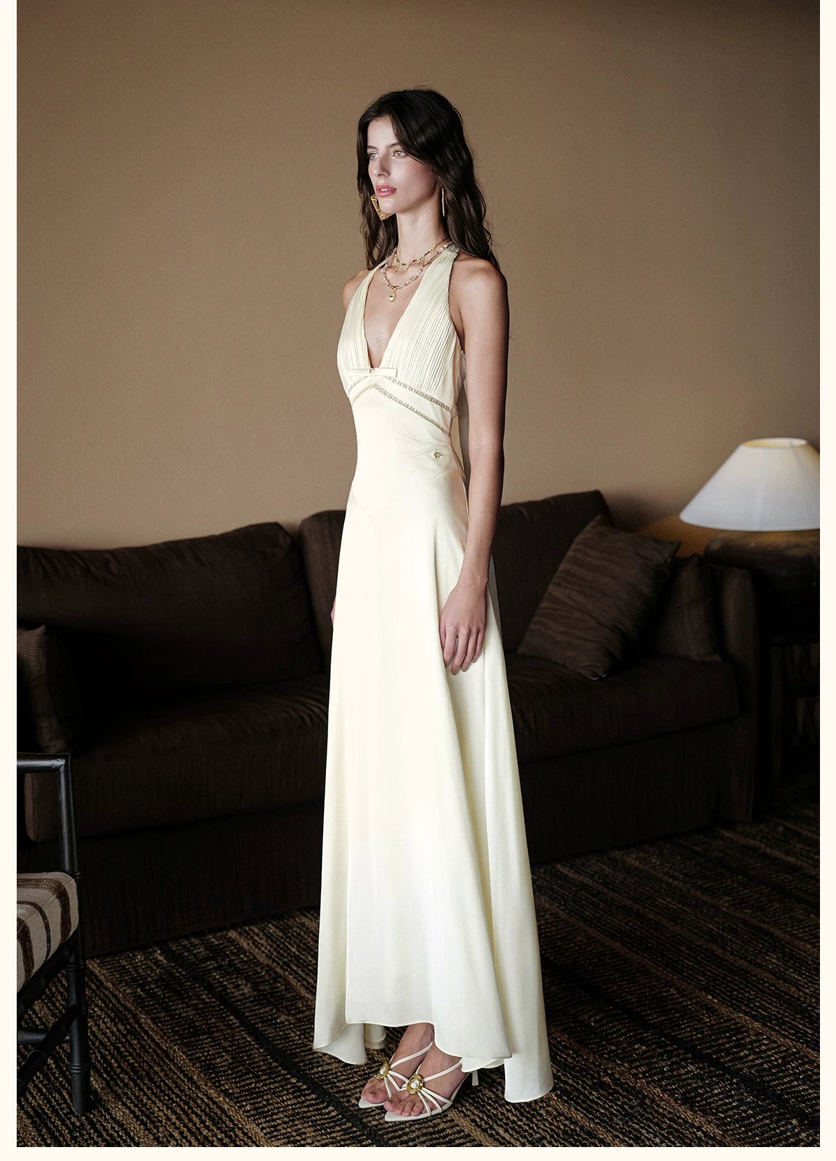 Halter V-Neck Cut-Out Printed Maxi Dress