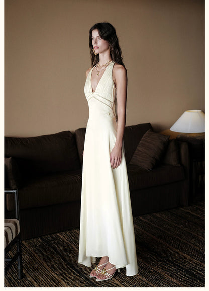 Halter V-Neck Cut-Out Printed Maxi Dress