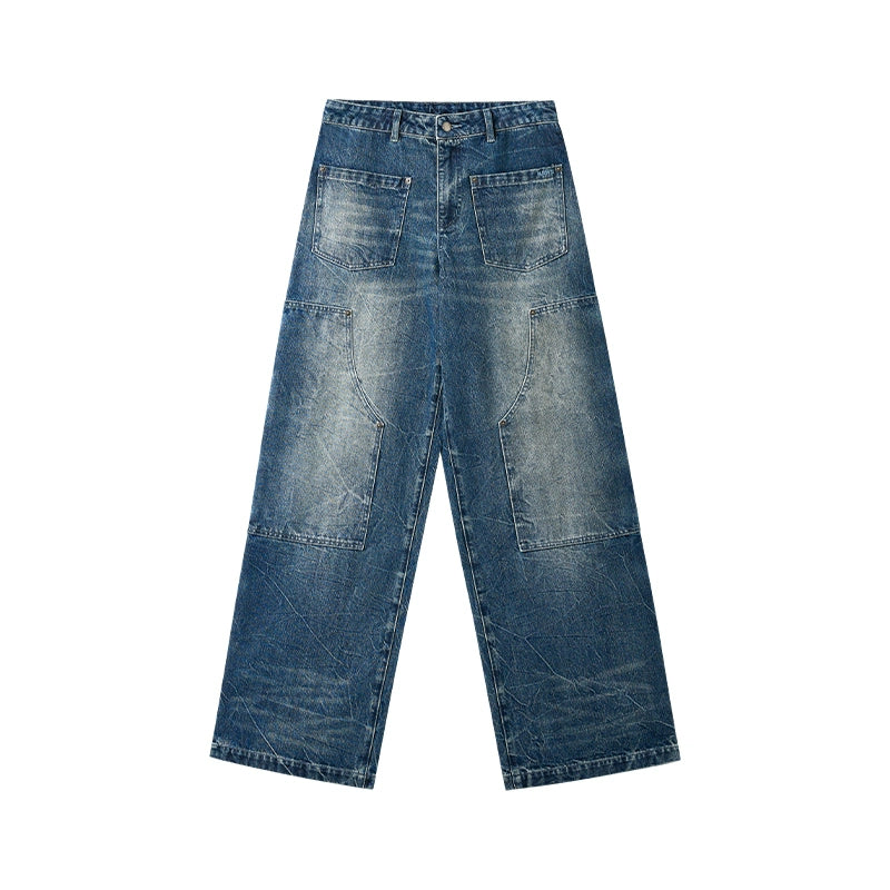 Wide-Leg Vintage Wash Denim Pants