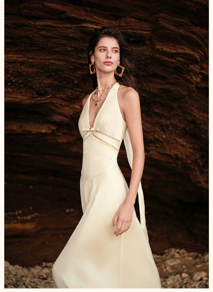 Halter V-Neck Cut-Out Printed Maxi Dress