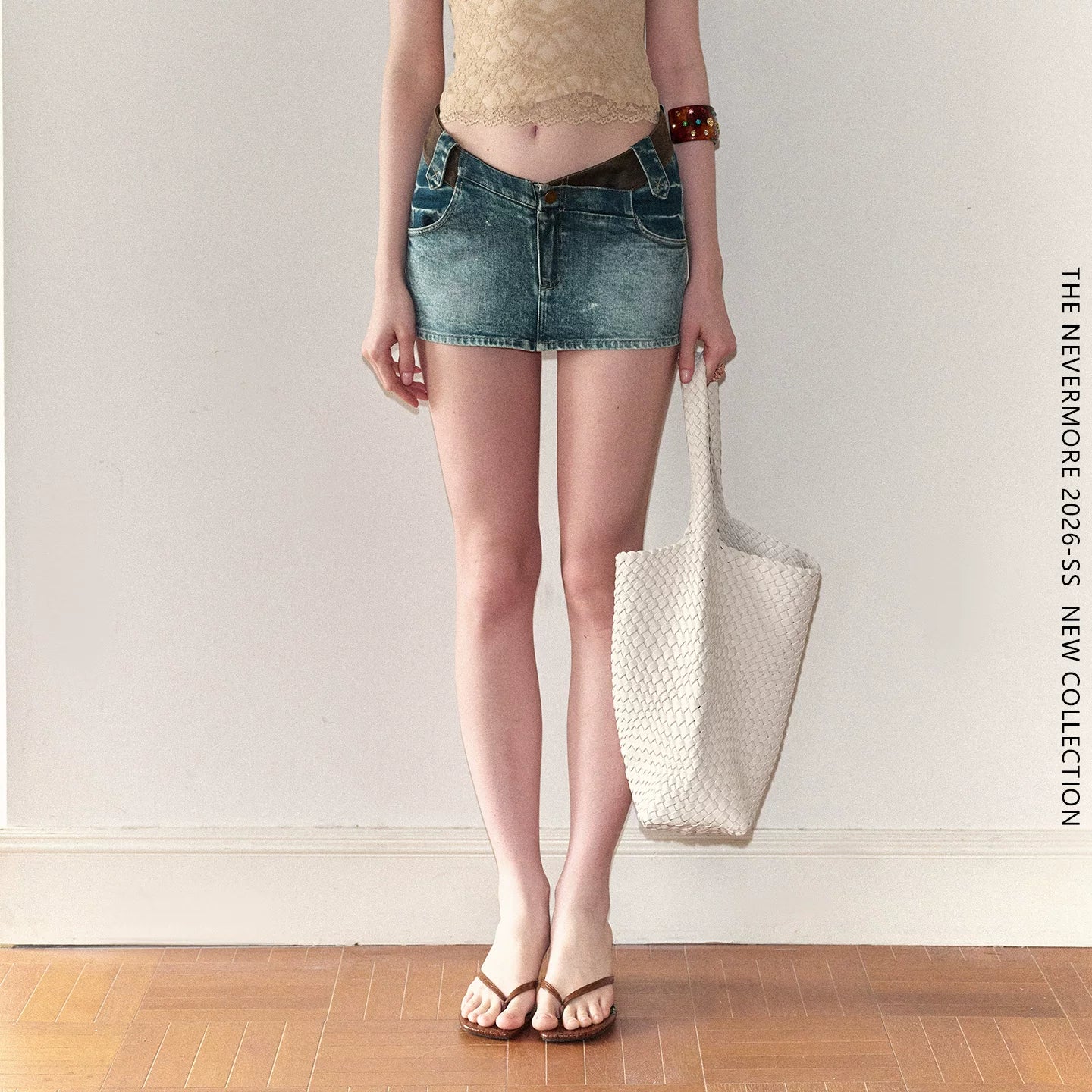 Vintage Washed V-Waist Denim Mini Skirt NeverMore