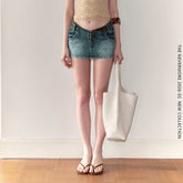 Vintage Washed V-Waist Denim Mini Skirt NeverMore