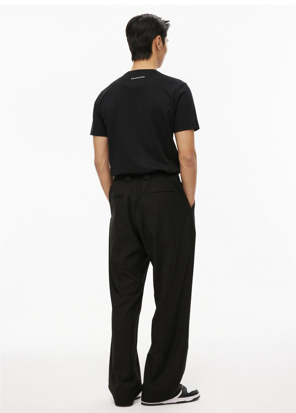 Black Fold Placket Loose Trousers - CHINASQUAD