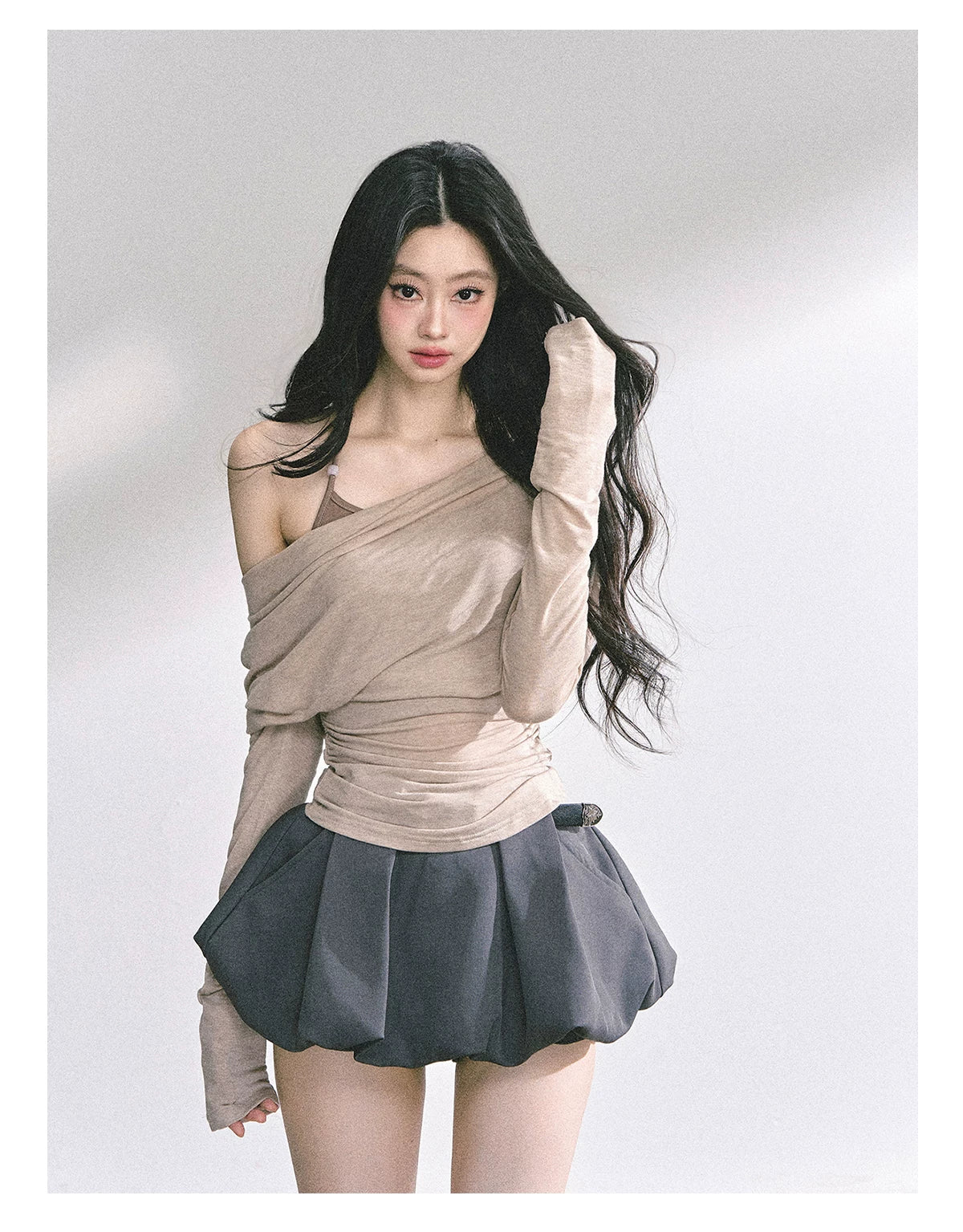 Asymmetric Off-Shoulder Long-Sleeve T-Shirt