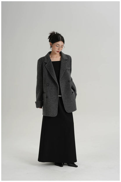Mid-Length Double-Faced Wool Blazer