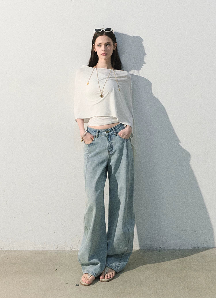 White Jade Asymmetric Draped T-Shirt