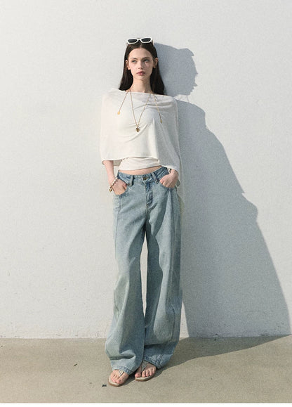 White Jade Asymmetric Draped T-Shirt