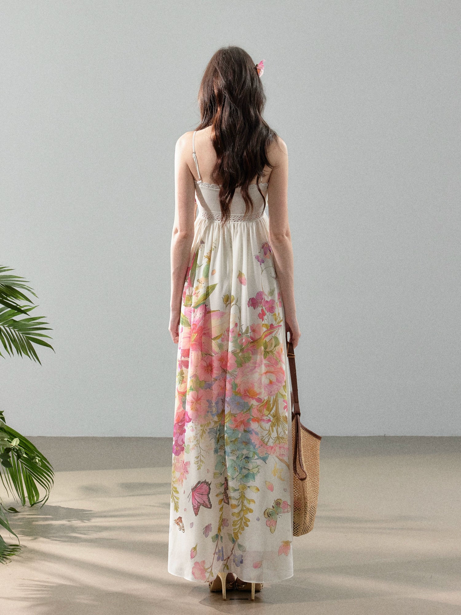 Blooming Vine Floral Chiffon Slip Maxi Dress
