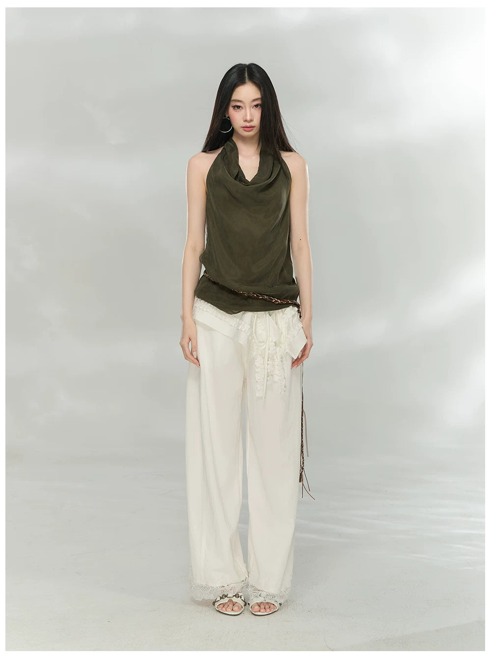 Detachable Lace Panel Tailored Trousers