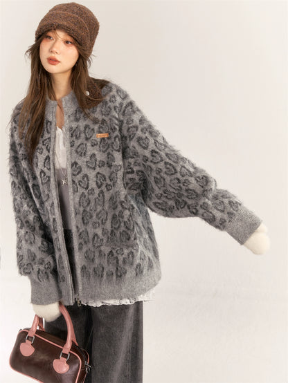 Brown &amp; Gray Leopard Print Coat