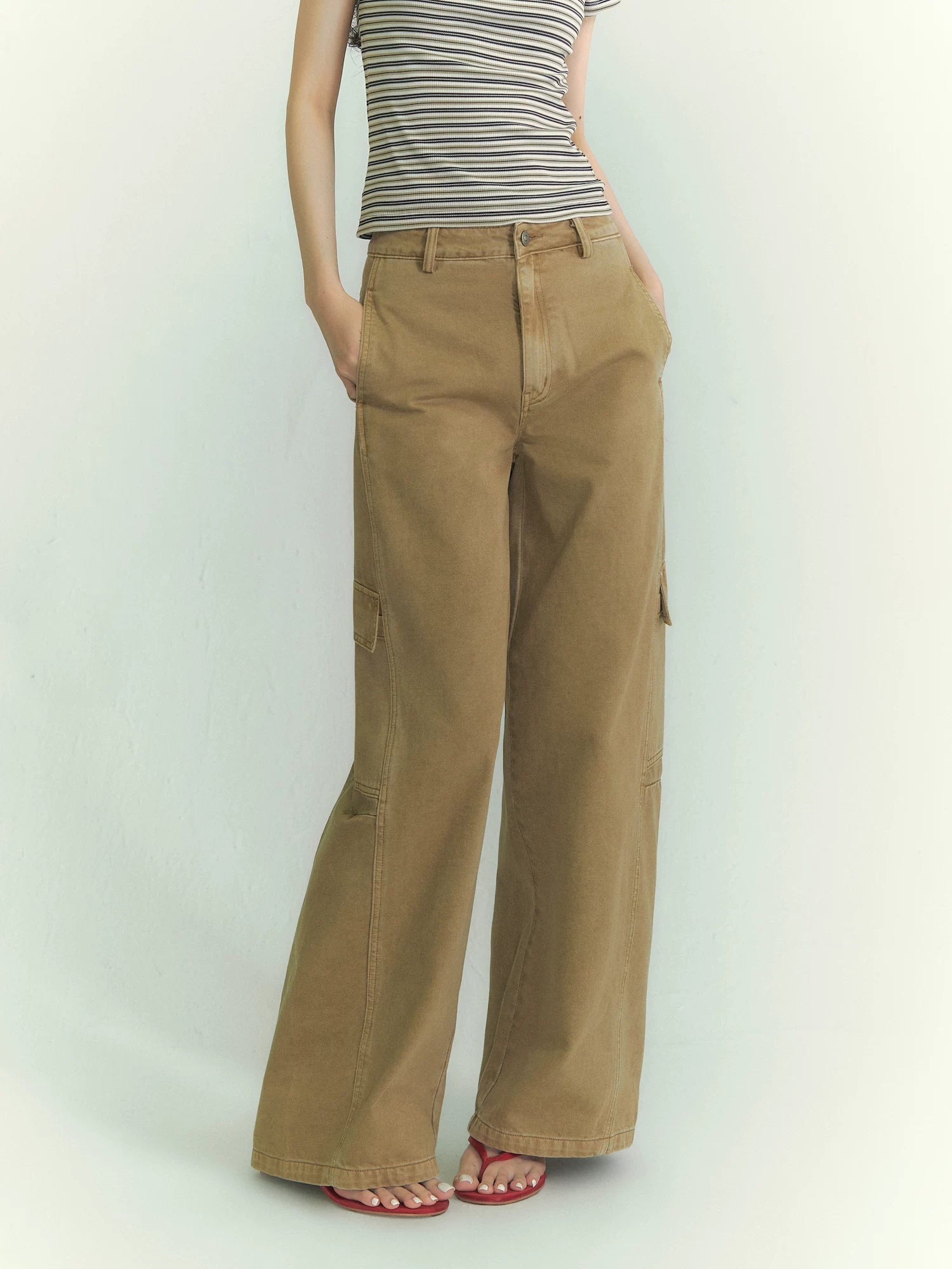 Structured Curve-Leg Utility Denim Trousers