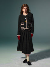 Black Fringed Woolen Jacket & Pleated Skirt Set - CHINASQUAD