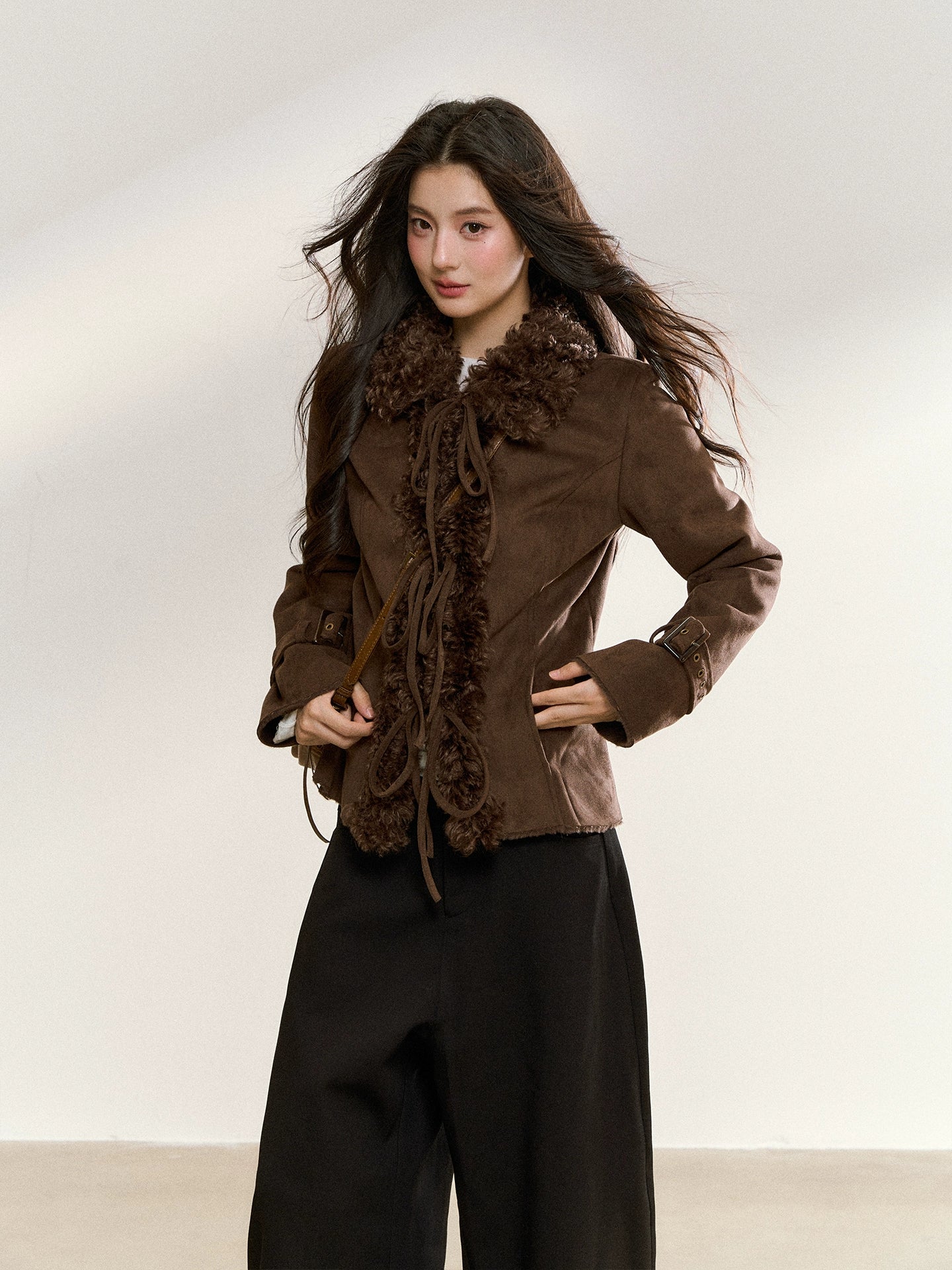 Brown Vintage Shearling Cropped Jacket