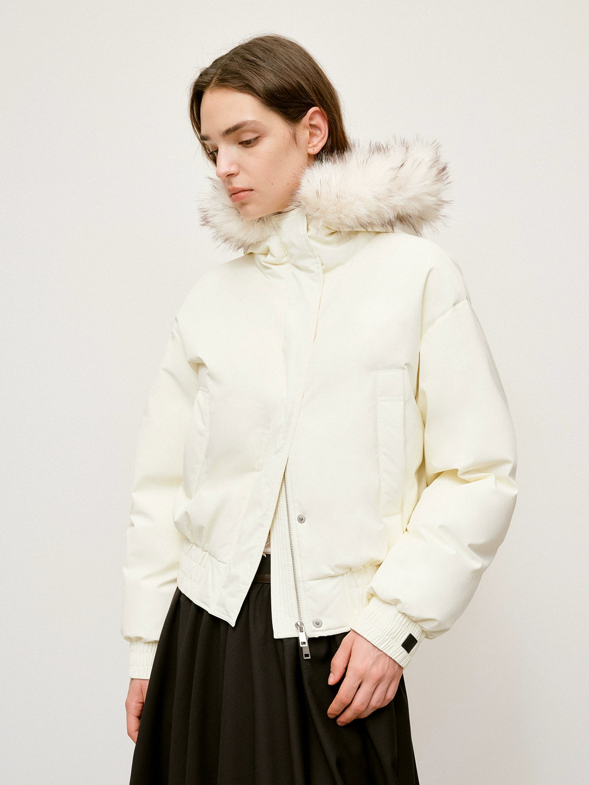 Faux Raccoon Fur Trim 90% White Duck Down Parka