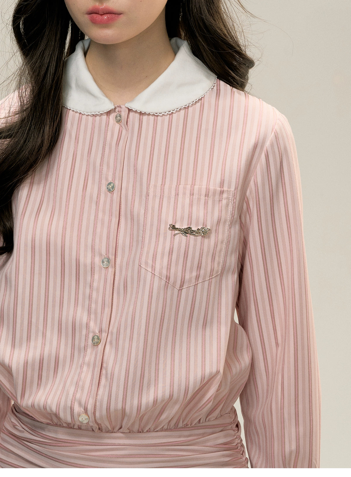 Pink Striped Bow-tie Collar Dress