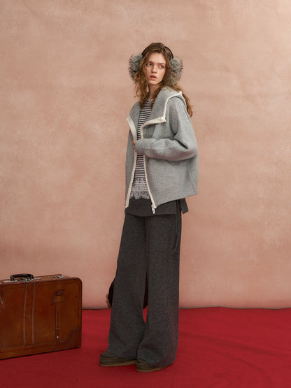 Relaxed Contrast-Trim Hooded Zip Cardigan