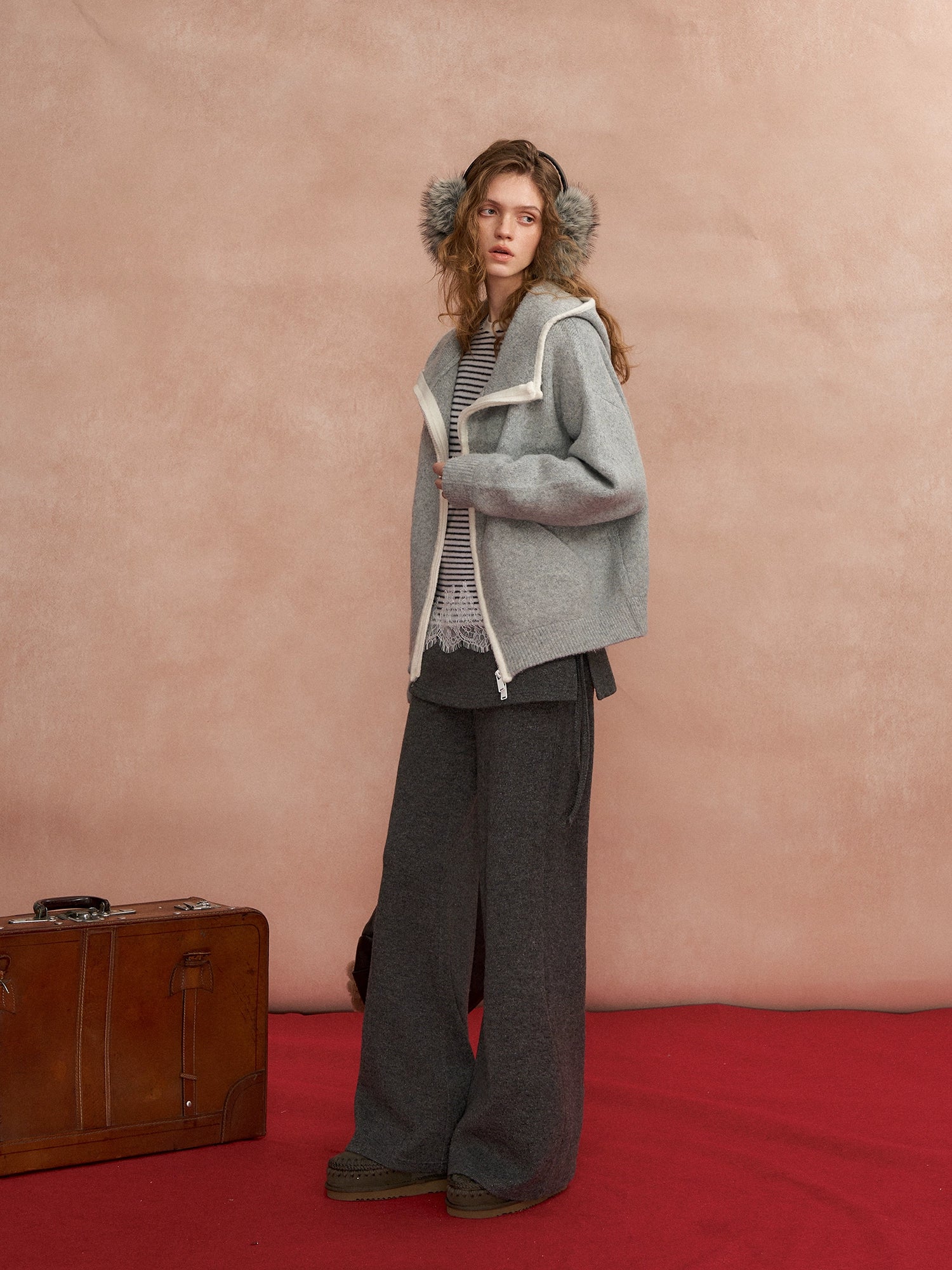 Detachable Scarf-Detail Flared Trousers