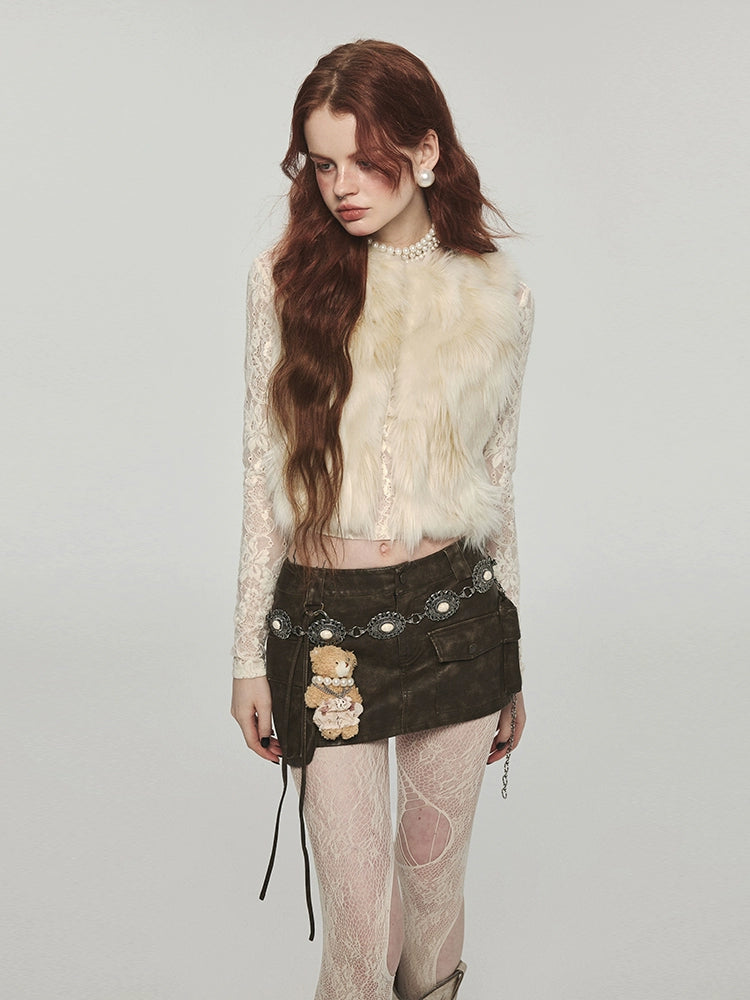 Distressed Washed Leather Bodycon Mini Skirt - CHINASQUAD