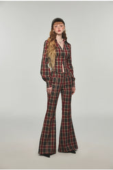 Plaid & Leopard Slim-Fit Flared Pants - CHINASQUAD