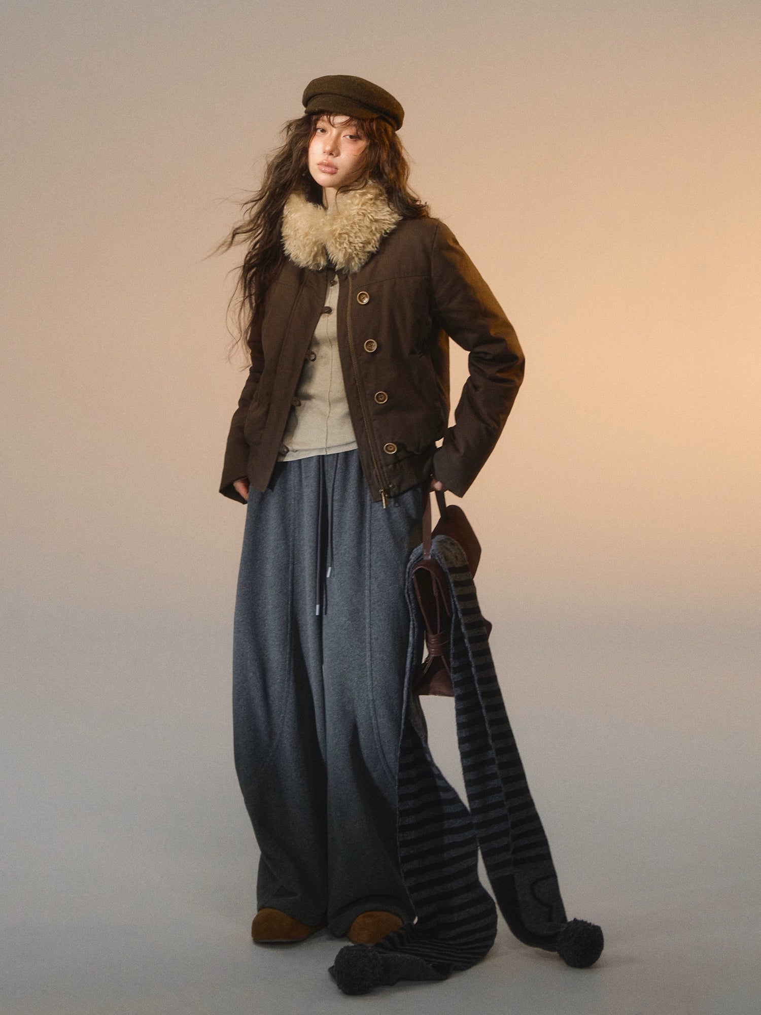Detachable Fur-Collar Fitted Down Jacket