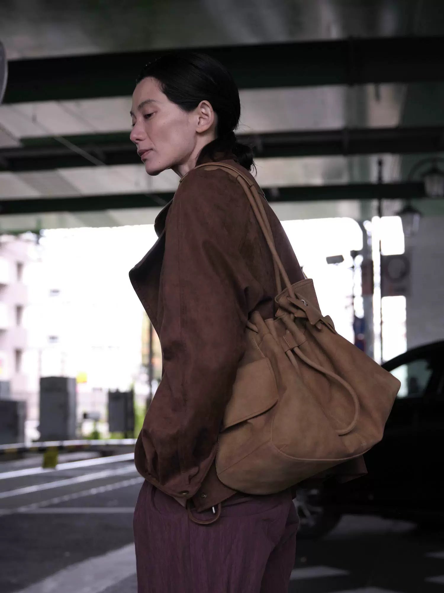 Pebbled Leather Drawstring Cloud Shoulder Bag ECODAY