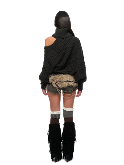 Wool-Blend Batwing Cable Knit Sweater