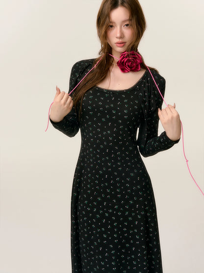 Dropped Shoulder Floral Knit Dress &amp; Cardigan Set