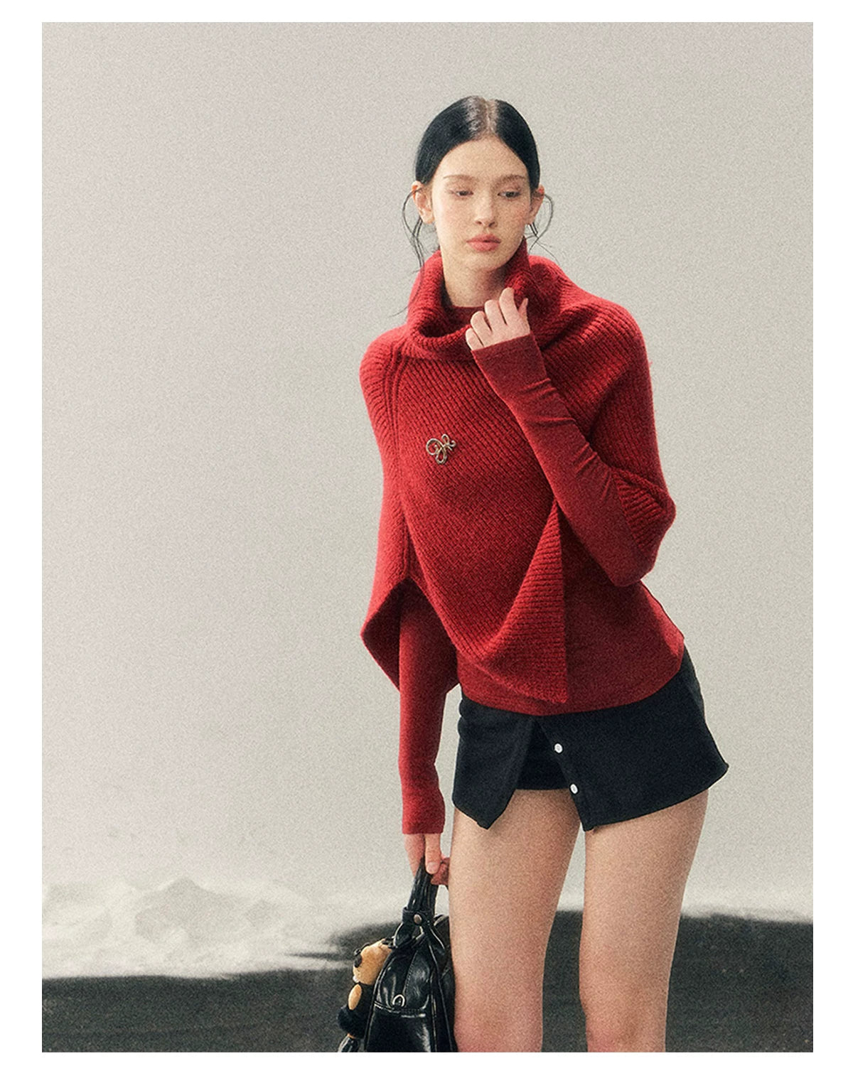 French High-Neck Knit Sweater