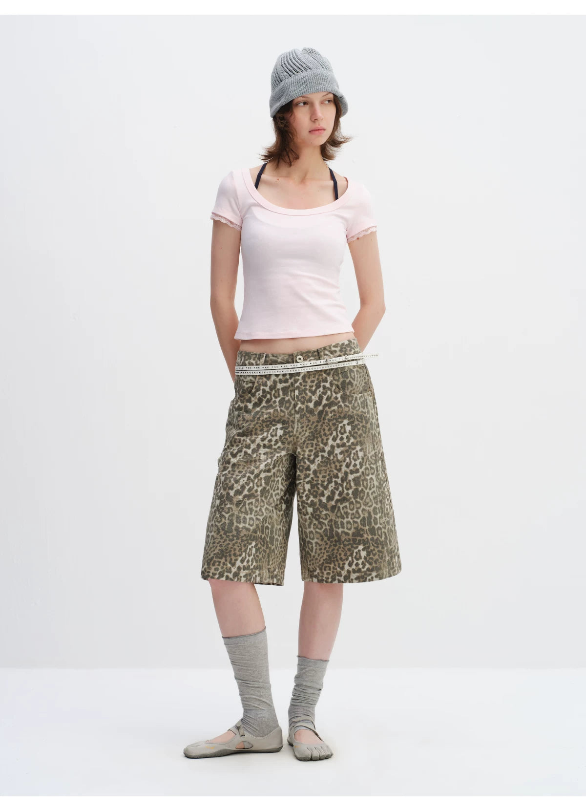 Lace Trim Scoop Neck Fitted Cotton T-Shirt