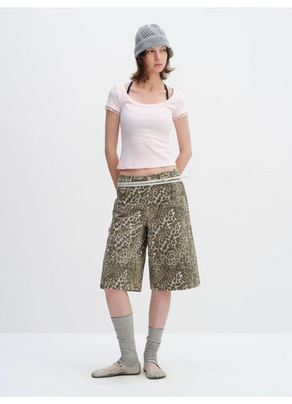 Lace Trim Scoop Neck Fitted Cotton T-Shirt