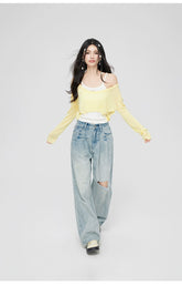 Color Block Knit Two-Piece Blouse - CHINASQUAD