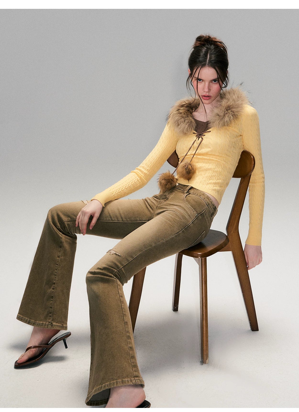 Low-Rise Distressed Washed Denim Jeans