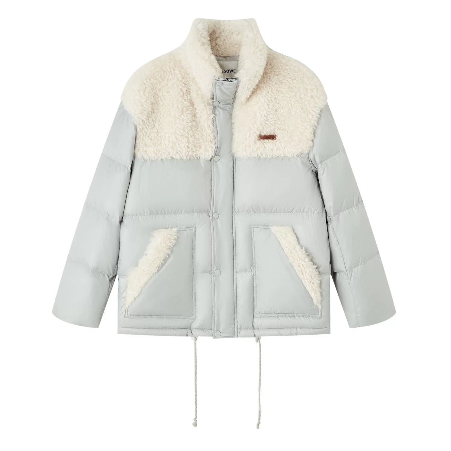 Shearling-Panel Stand-Collar Down Jacket