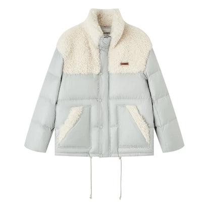 Shearling-Panel Stand-Collar Down Jacket