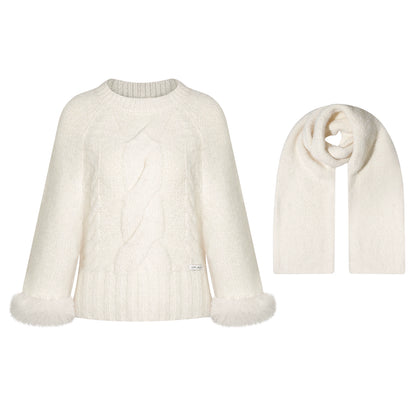 Wool-Blend Cable-Knit Batwing Scarf Sweater