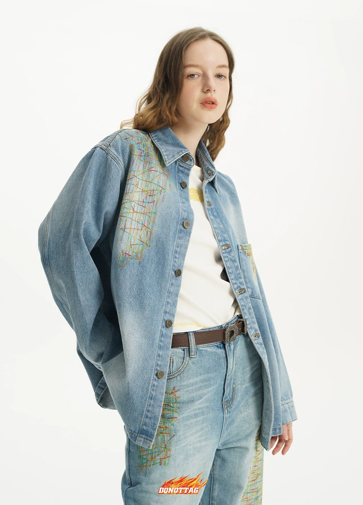 Vintage Denim Shirt Jacket &amp; Jeans Set - CHINASQUAD