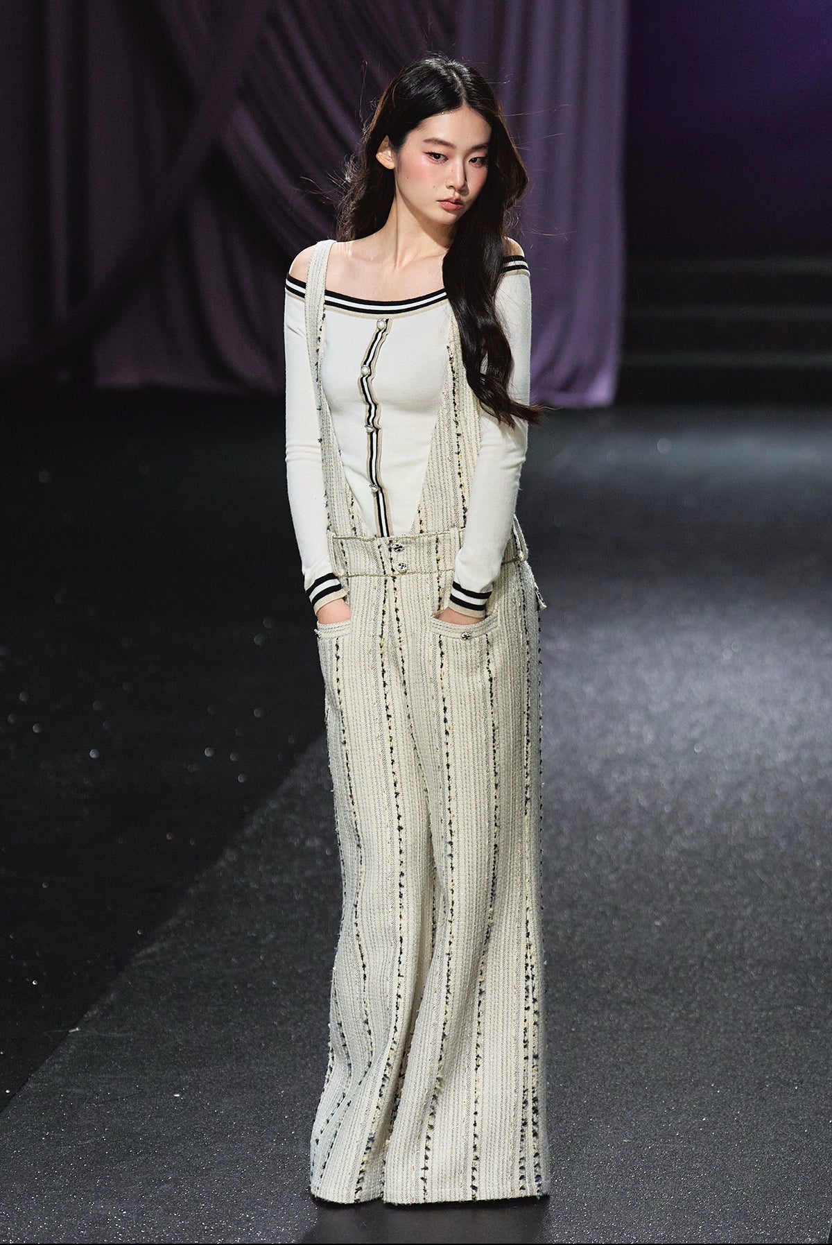Tweed-Inspired V-Neck Wide-Leg Jumpsuit