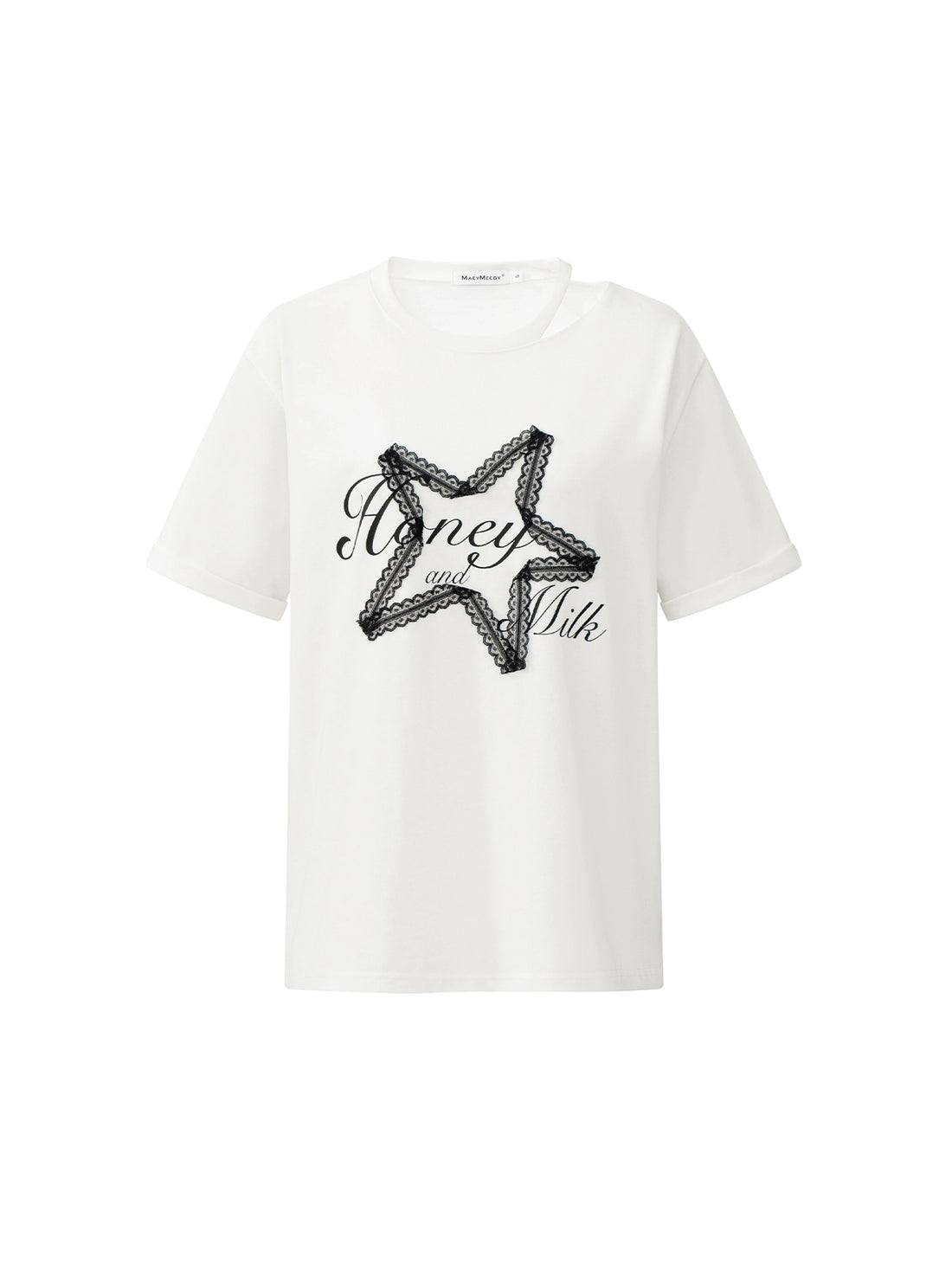 White Lace Stitching Star T-Shirt