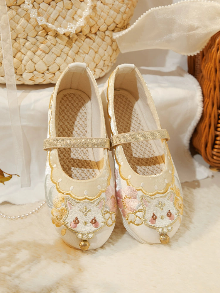 &quot;Cat Bell&quot; Embroidered Flat Kids&