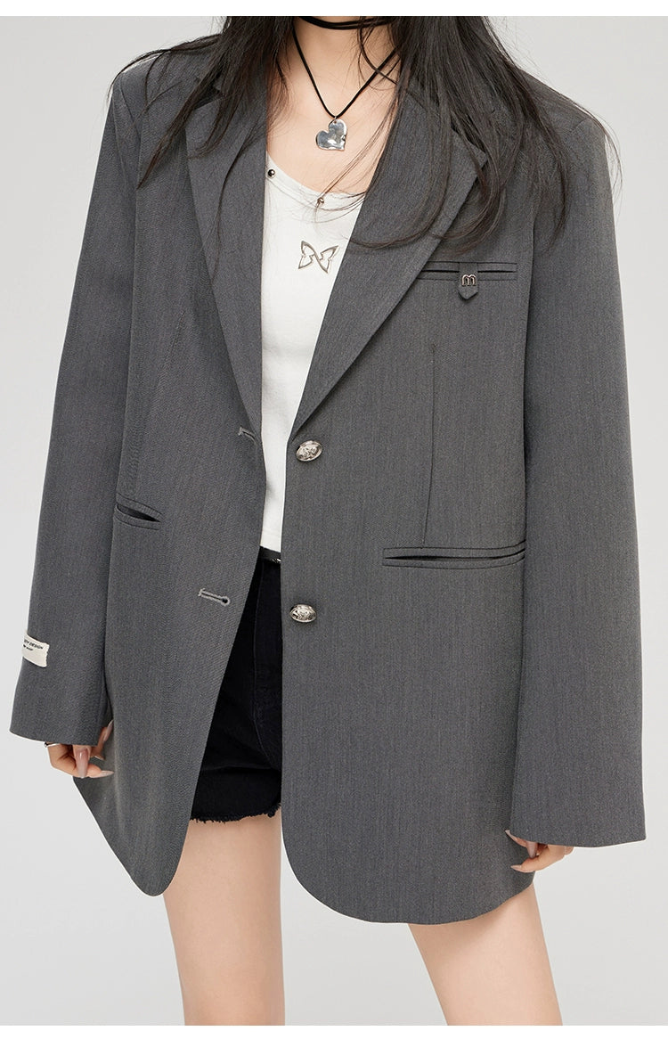 Black &amp; Gray Buttoned Blazer - CHINASQUAD